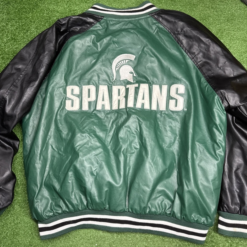 MICHIGAN STATE SPARTANS Heavy Satin Bomber Jacket Coat L‎ Green Steve & Barry's